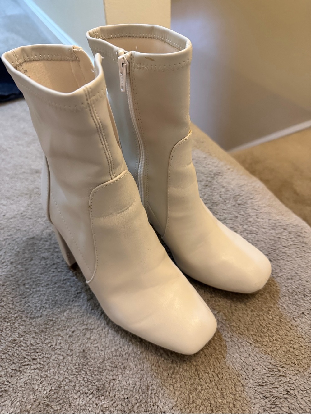a new day Cream Square-Toe Mid-Calf Block Heel Boots